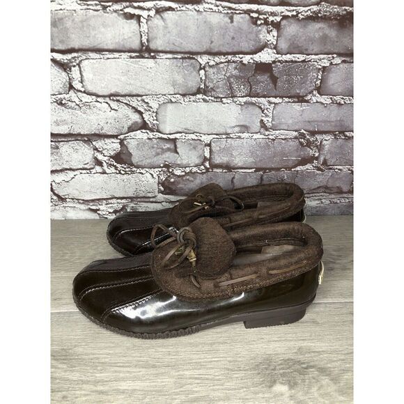 Tory Burch Brown Rubber Lace Boot Duck Shoes Women Sz 8.5M US/38.5EU - Picture 11 of 16